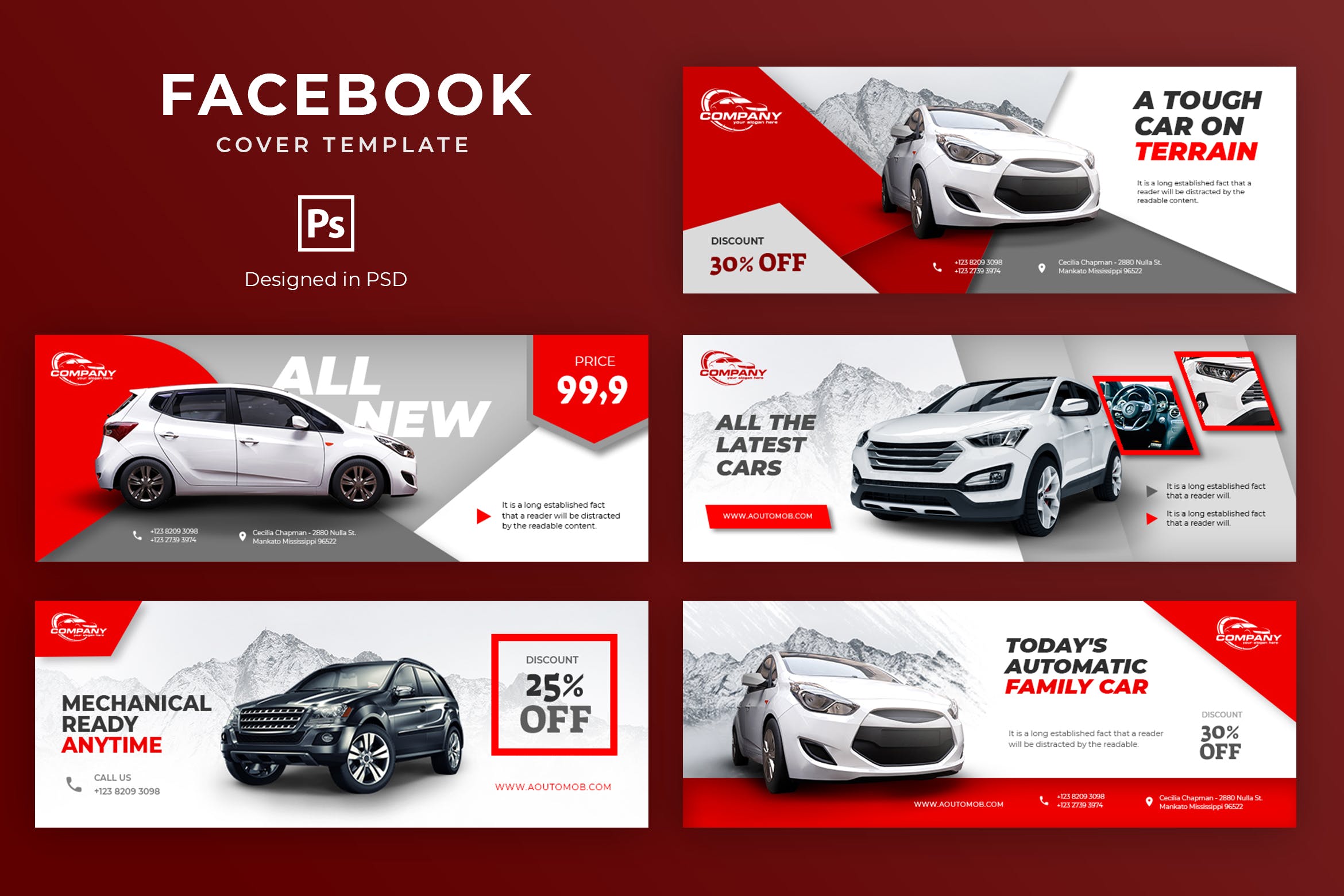 汽车品牌营销Facebook社交封面设计模板 Car Facebook Cover Template插图