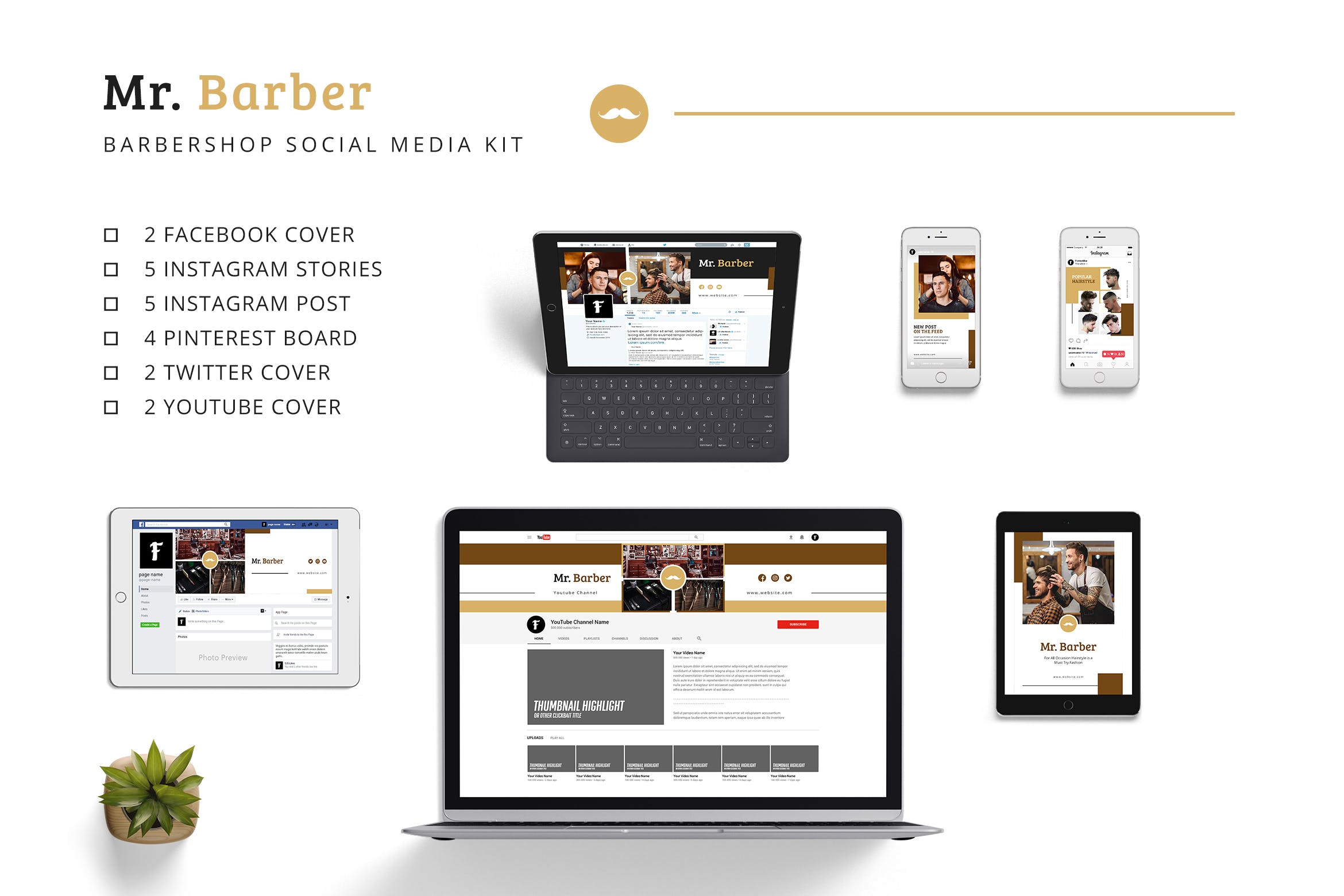 发型设计工作室社交推广设计素材包 Mr Barber Barbershop Social Media Kit插图