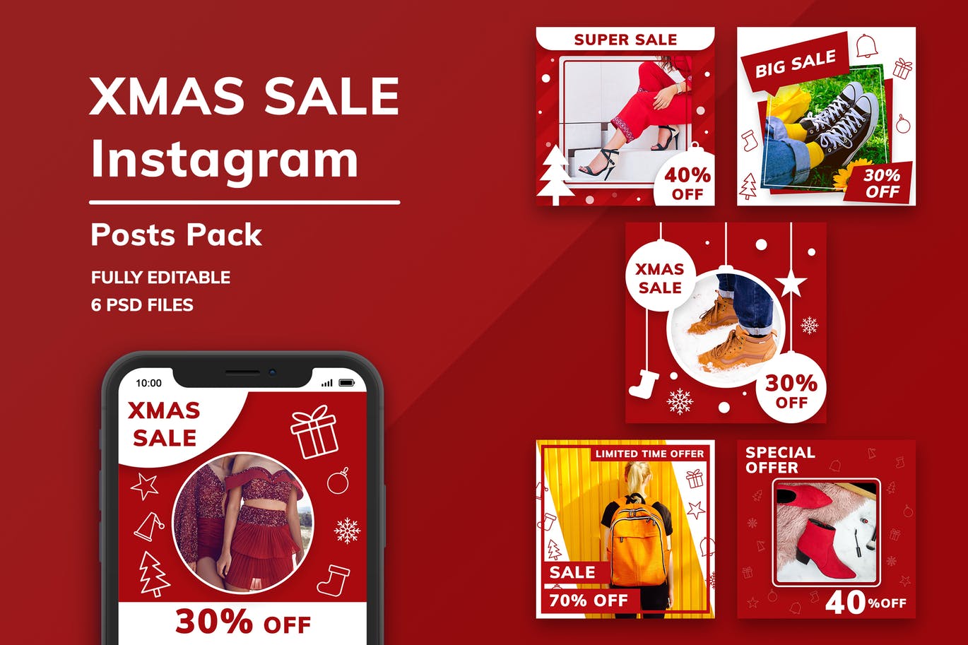 圣诞节主题促销Instagram广告设计素材 Christmas Sale Instagram Posts Pack插图