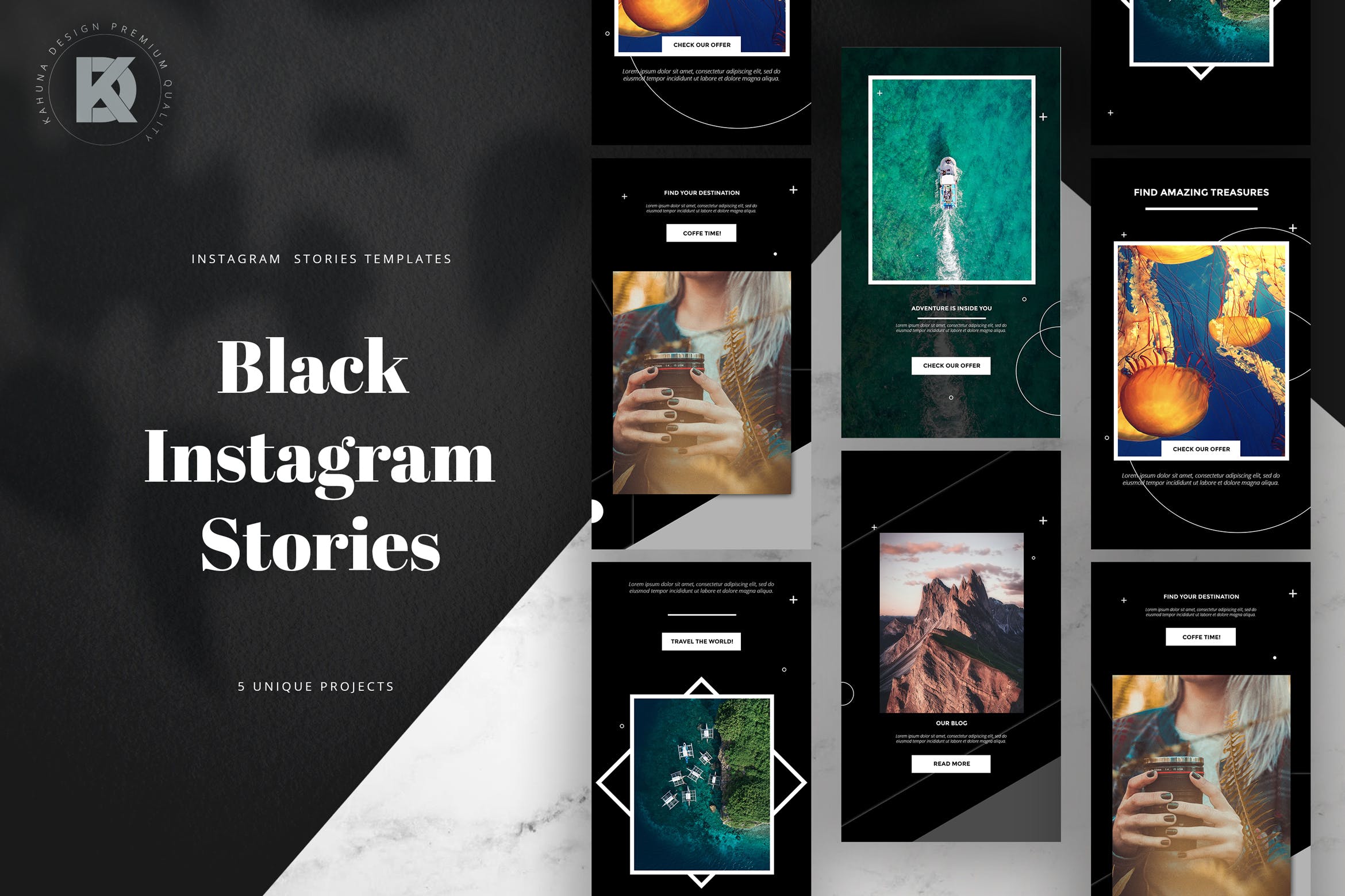 酷黑设计风格Instagram社交品牌故事设计素材 Black Instagram Stories插图