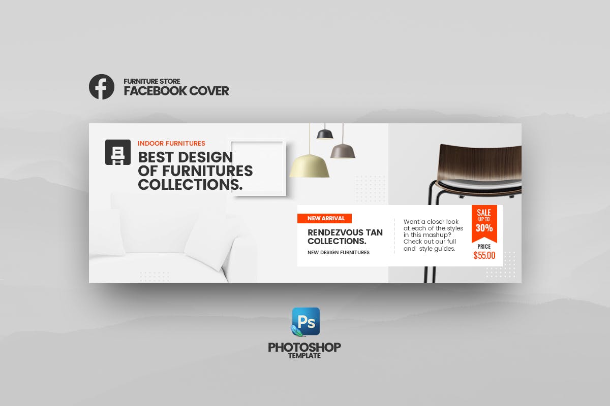 家具网上商城Facebook封面/Banner图设计模板16设计网精选 Furniture Facebook Cover Template插图