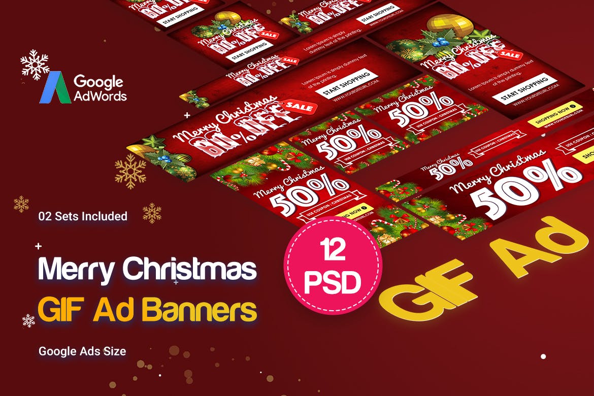 圣诞节主题促销活动谷歌素材库精选广告模板 Merry Christmas GIF Banners Ad插图