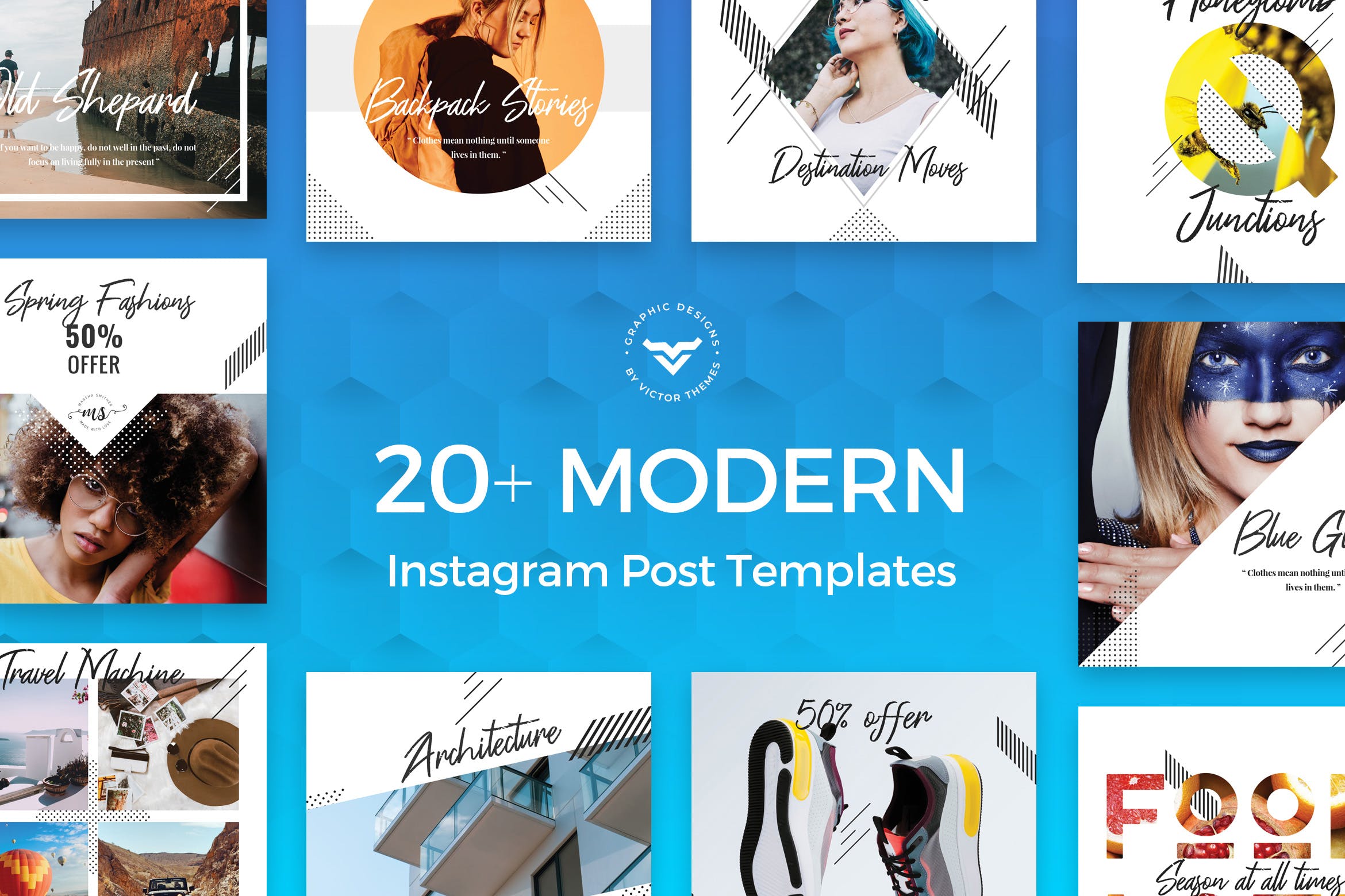 20+现代设计风格Instagram社交广告贴图PSD模板素材库精选 Instagram Post Template插图