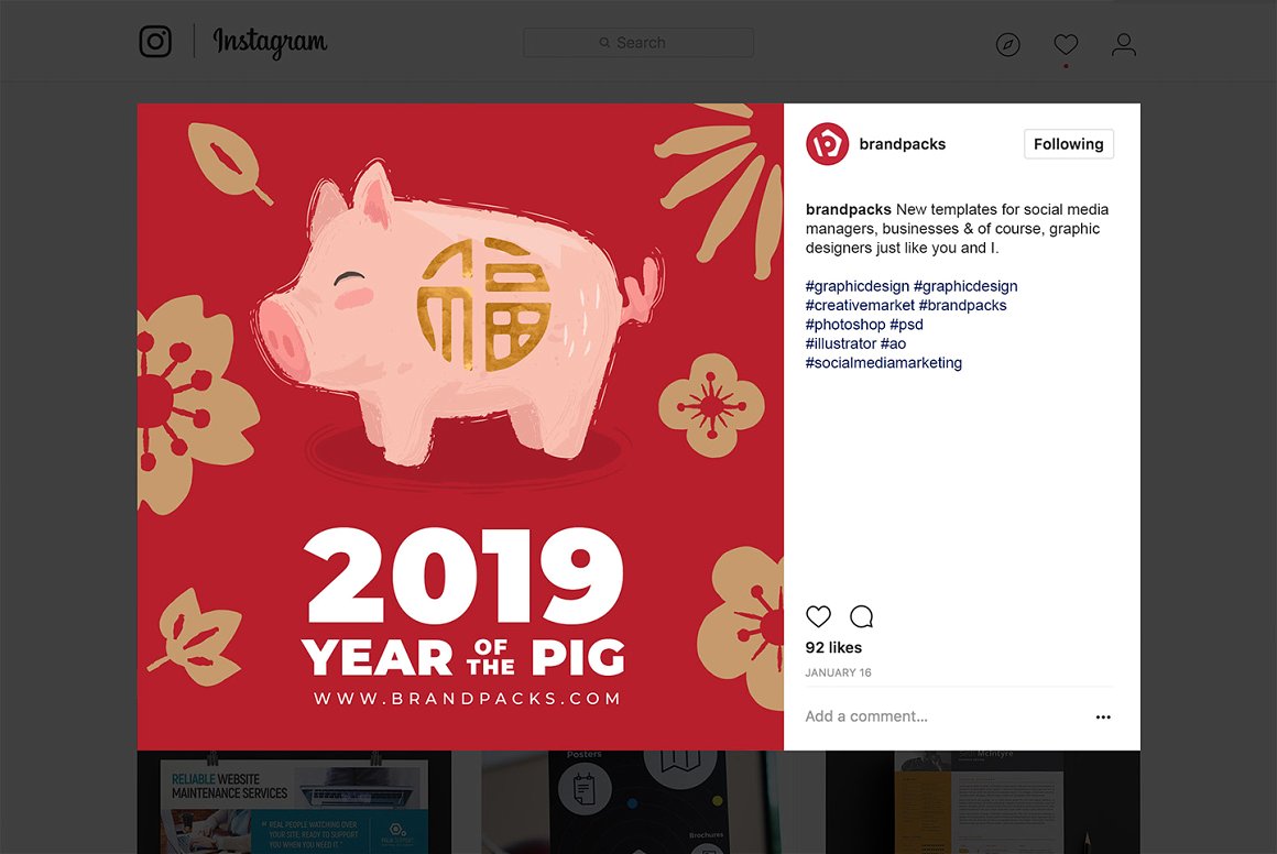 猪年新年十二生肖相关的社交广告图片设计模板素材库精选下载 [PSD,Ai]插图(6)