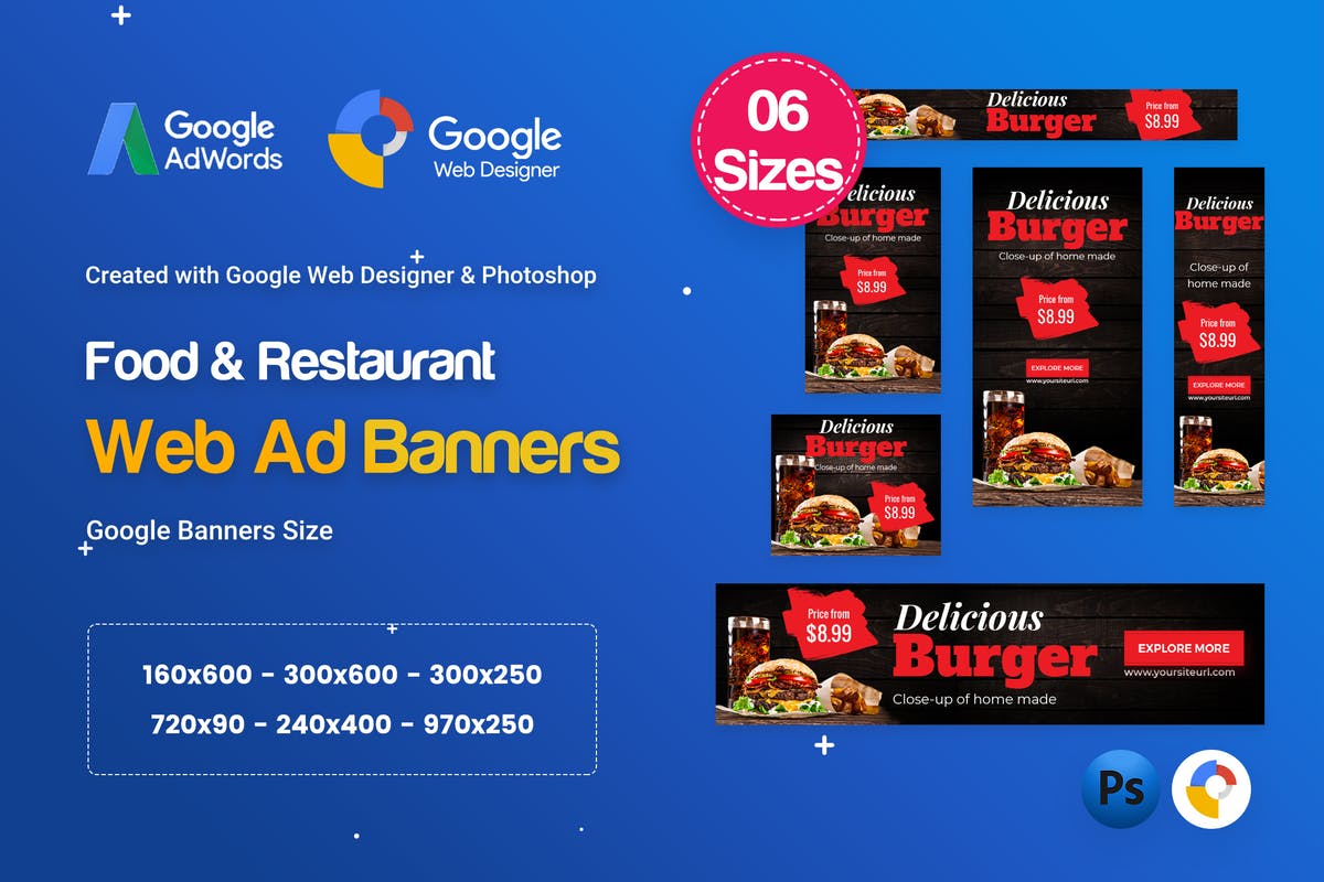 美食/餐厅主题Banner广告设计HTML＆PSD模板 Food & Restaurant Banners HTML5 Ad D65 – GWD & PSD插图