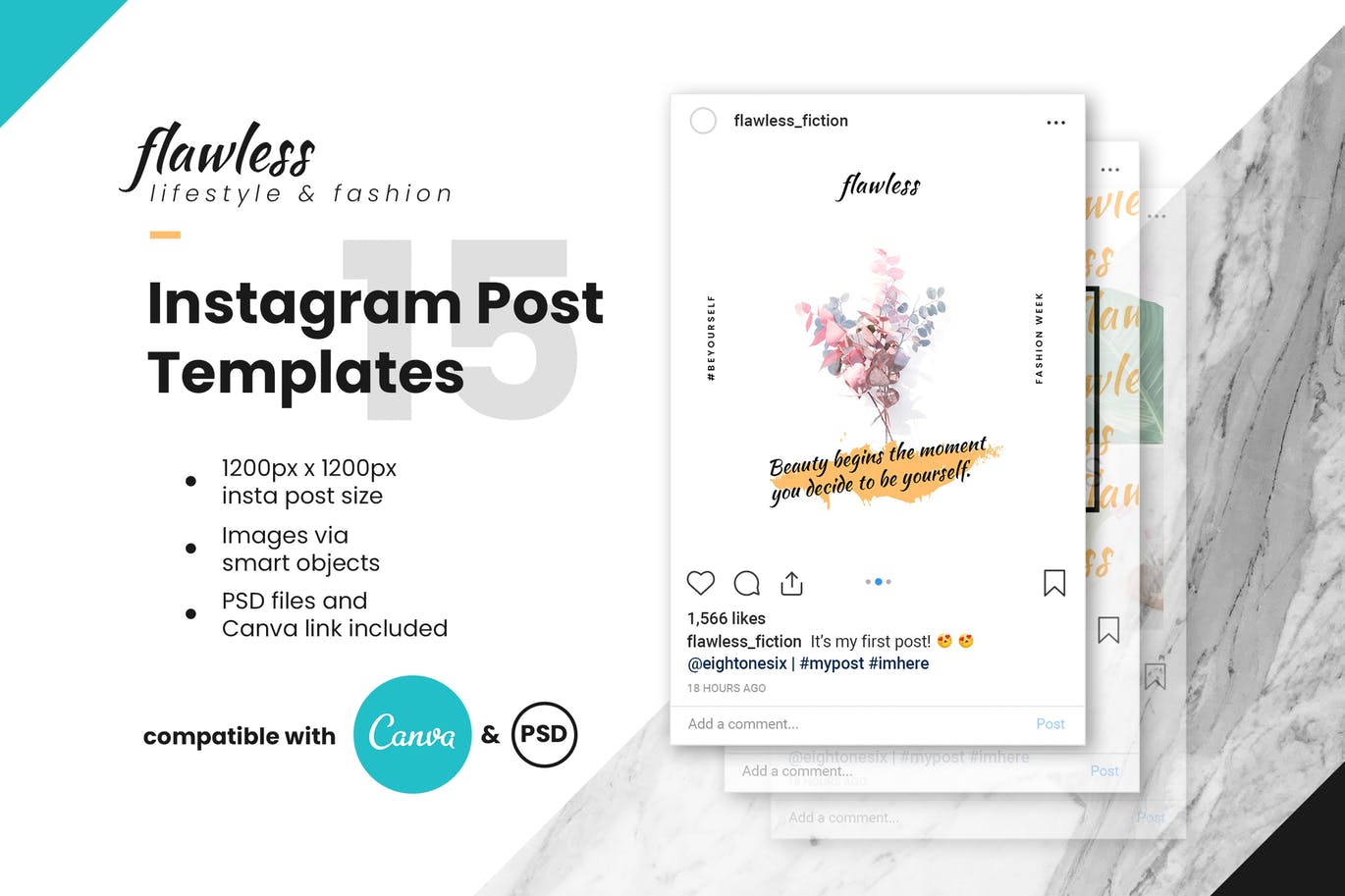 优雅时尚设计风格Instagram品牌故事设计模板素材库精选 Flawless Instagram Post Template插图