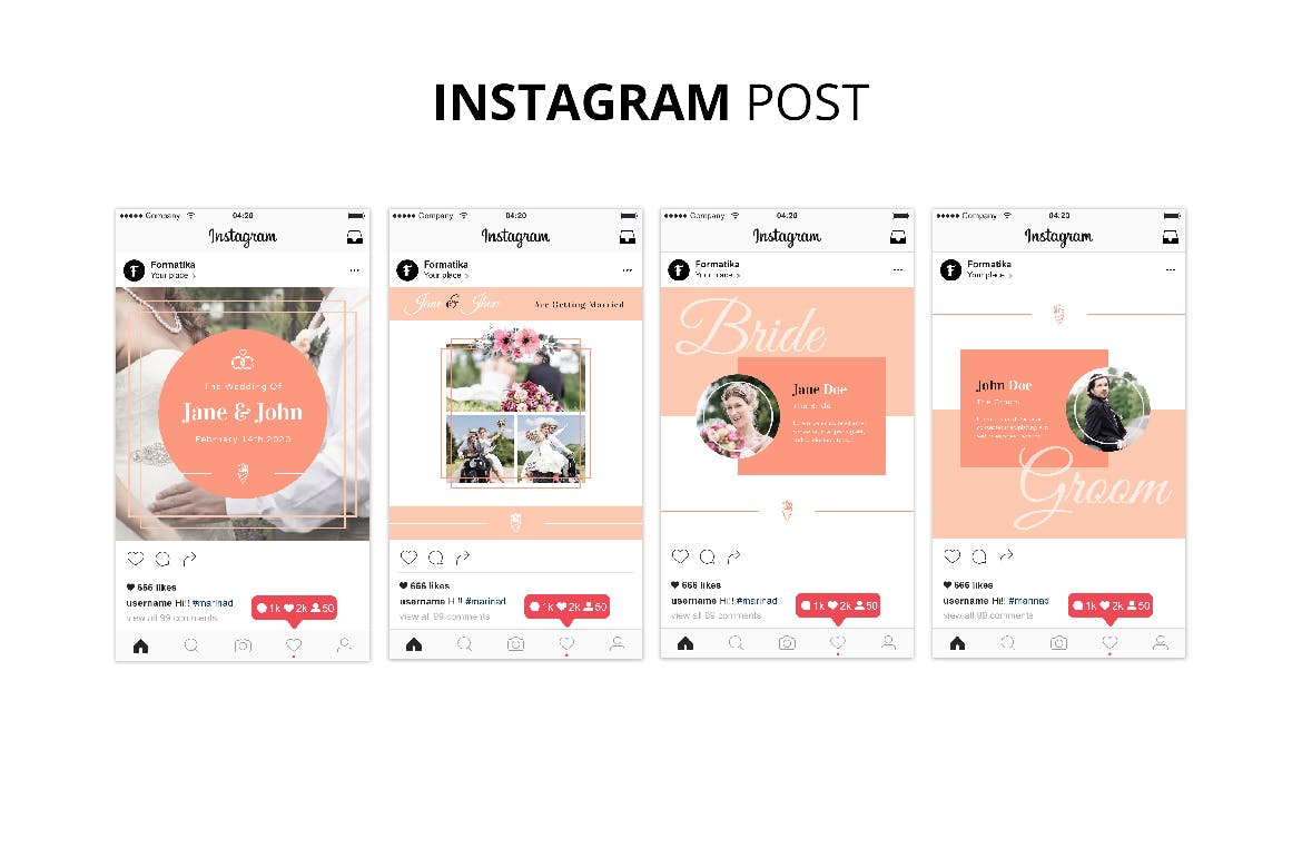 婚礼婚宴Instagram社交邀请函设计模板非凡图库精选 Wedding Instagram Kit Template插图(1)