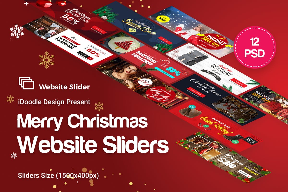 圣诞节假日网站/淘宝/天猫电商Banner素材库精选广告模板 Holiday Sale, Christmas Website Sliders插图