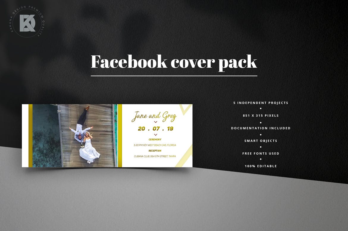 婚礼婚宴活动邀请Facebook封面设计模板非凡图库精选 Wedding Facebook Cover Kit插图(1)