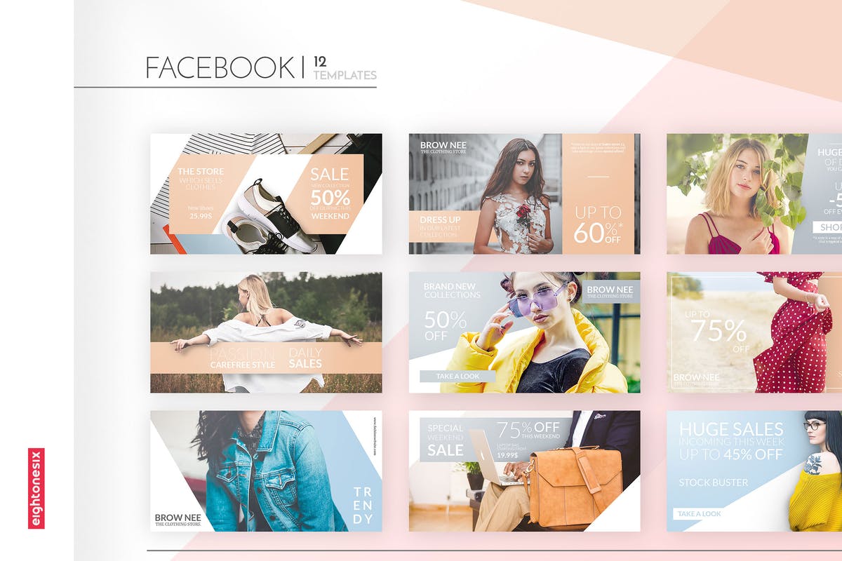 时尚优雅设计风格Facebook社交广告设计模板普贤居精选 Fashion Pastel Elegant Facebook Ad Template插图