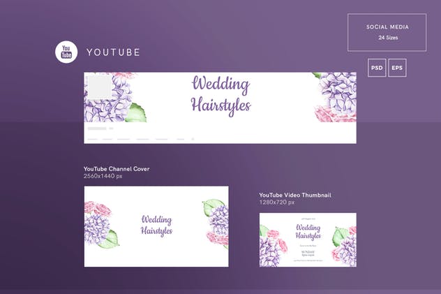 水彩花卉婚礼社交媒体设计套件 Wedding Hairstyle Social Media Pack Template插图(1)