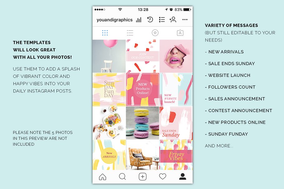 多彩新媒体社交媒体贴图模板素材库精选 Colorful Instagram Templates插图(4)