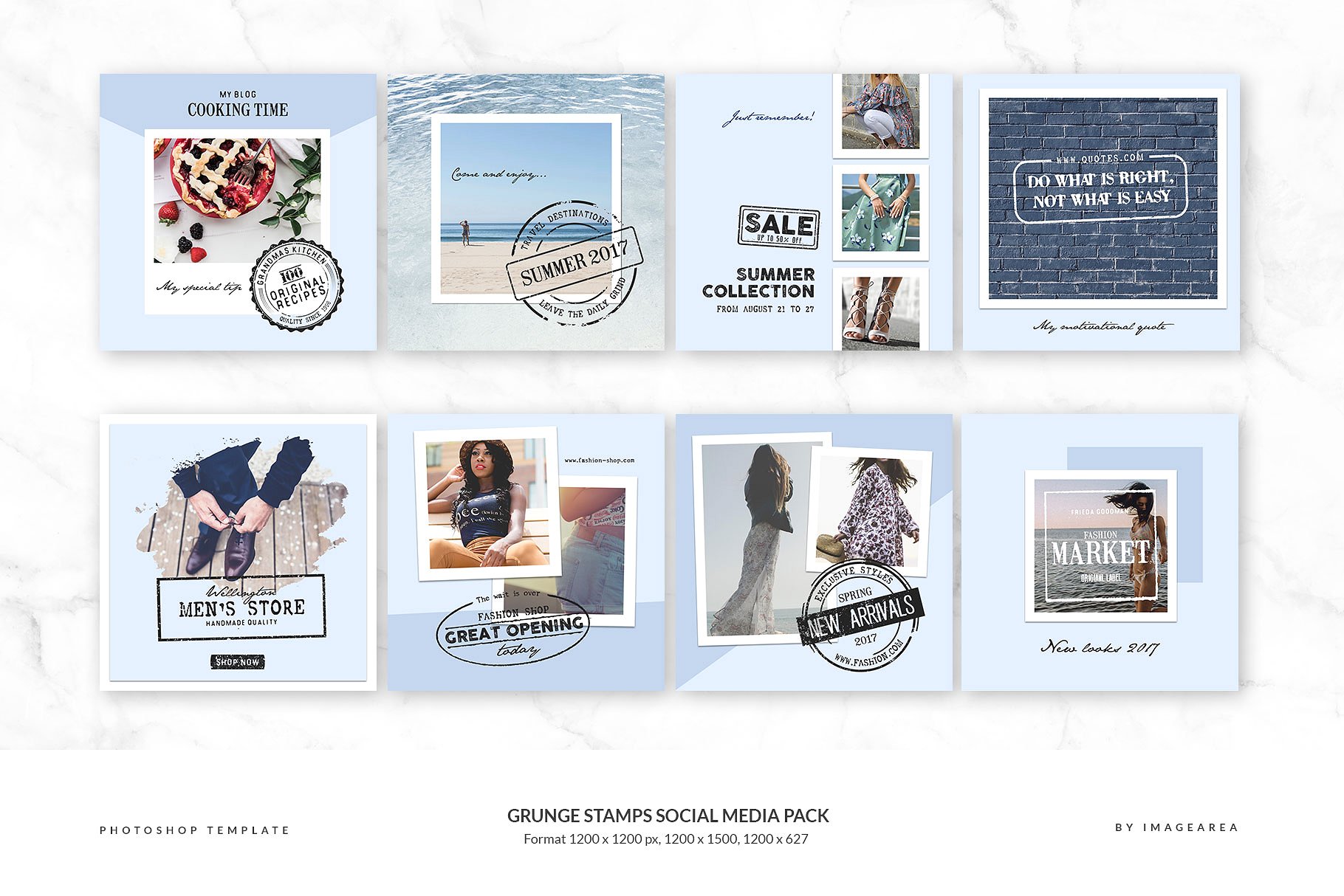 社交媒体、博客插图设计素材包 Grunge stamps Social Media Pack插图(1)