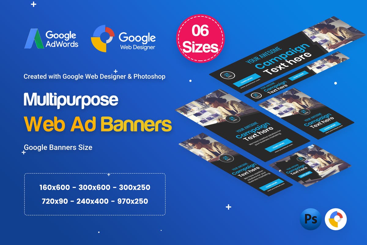 多用途网站谷歌Adwords广告Banner设计模板 Multi Purpose Banners HTML5 D16 – GWD & PSD插图