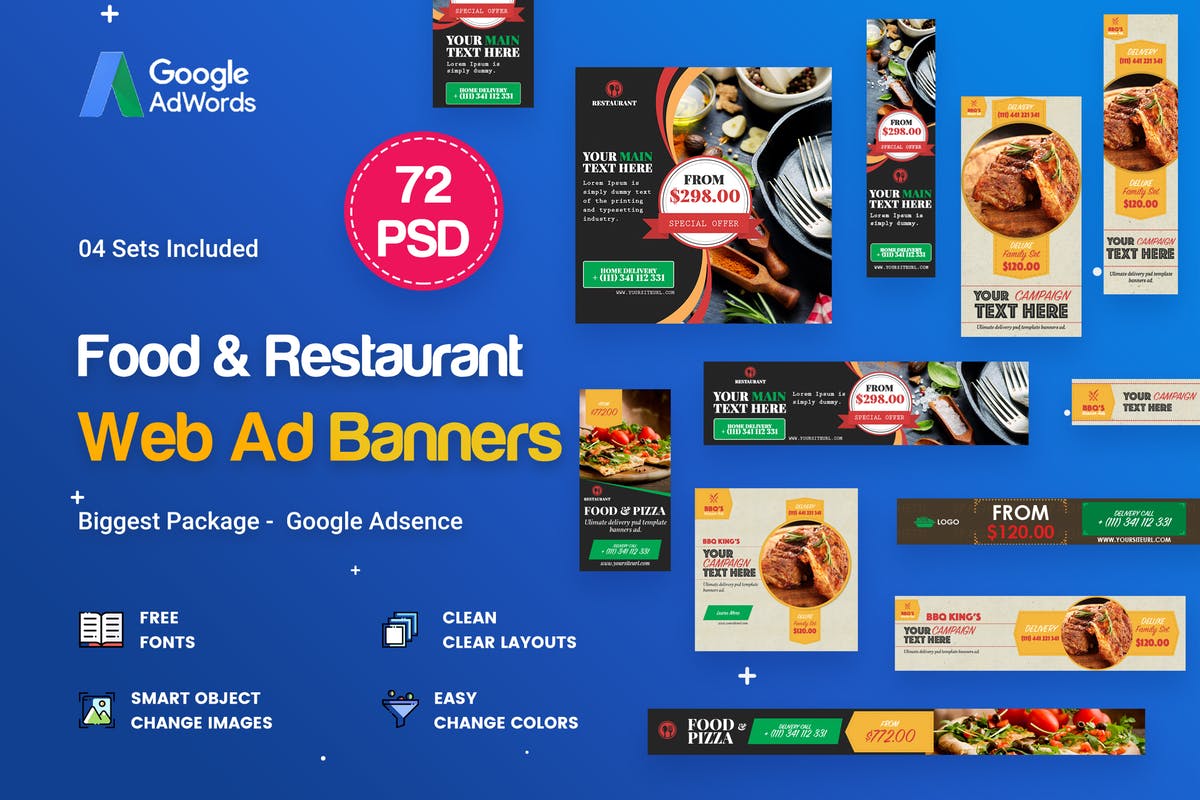 72款食品饮食行业Banner素材库精选广告模板 Food & Restaurant Banners Ad – 72 PSD [04 Sets]插图