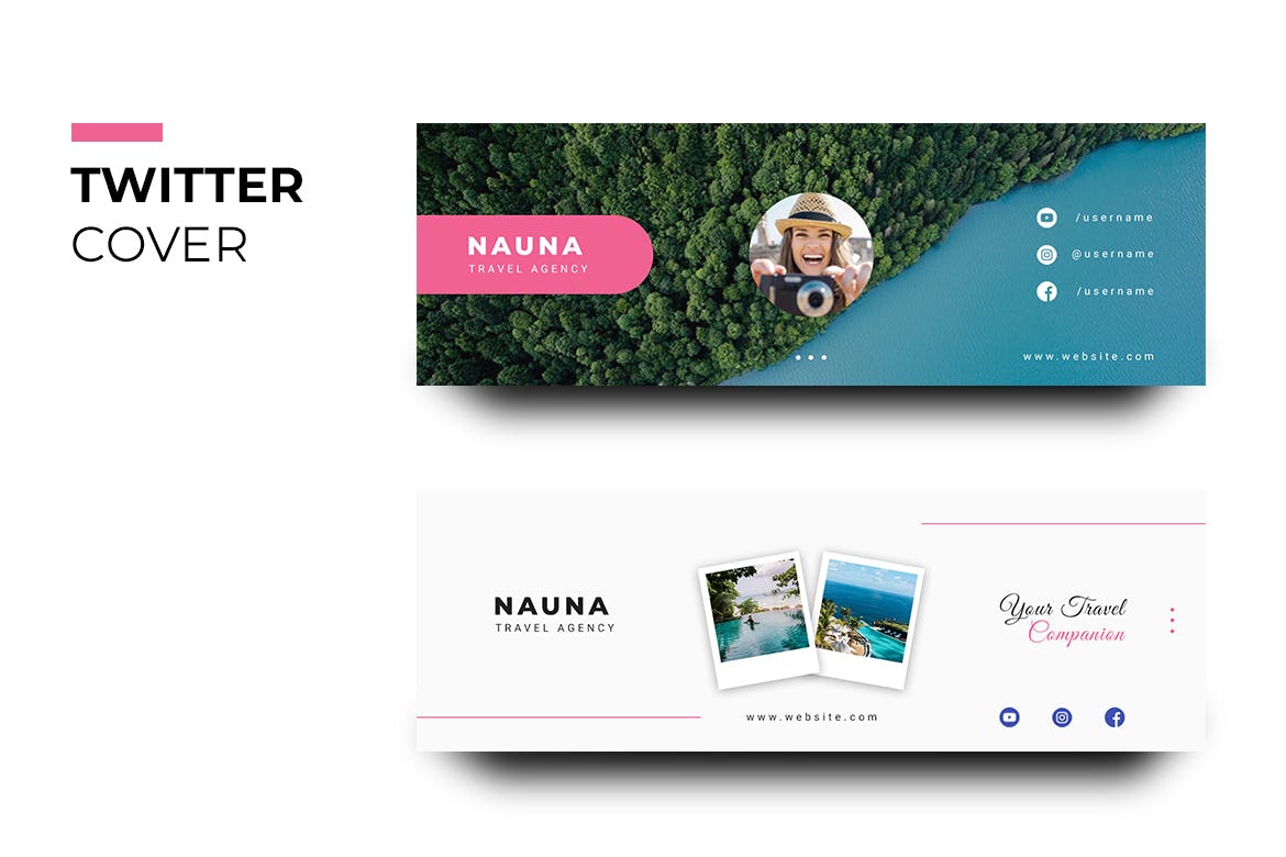 旅游代理商品牌推广Twitter主页封面设计模板16设计网精选 Nauna Travel Agency Twitter Cover插图(2)