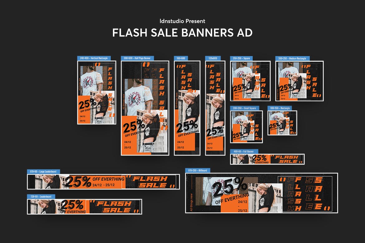 网站常规尺寸标准时尚促销网站广告Banner图设计PSD模板 Flash Sale Sale Banners Ad Banners Ad PSD Template插图(1)