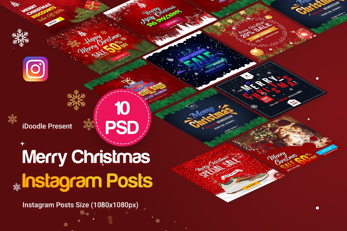 圣诞节促销活动Instagram社交平台广告设计模板素材库精选 Merry Christmas Instagram Posts插图(1)