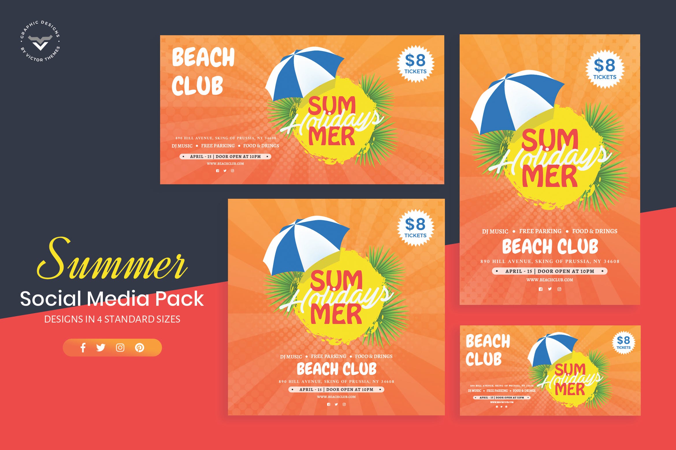夏日主题社交媒体广告设计模板16图库精选 Summer Social Media Template插图