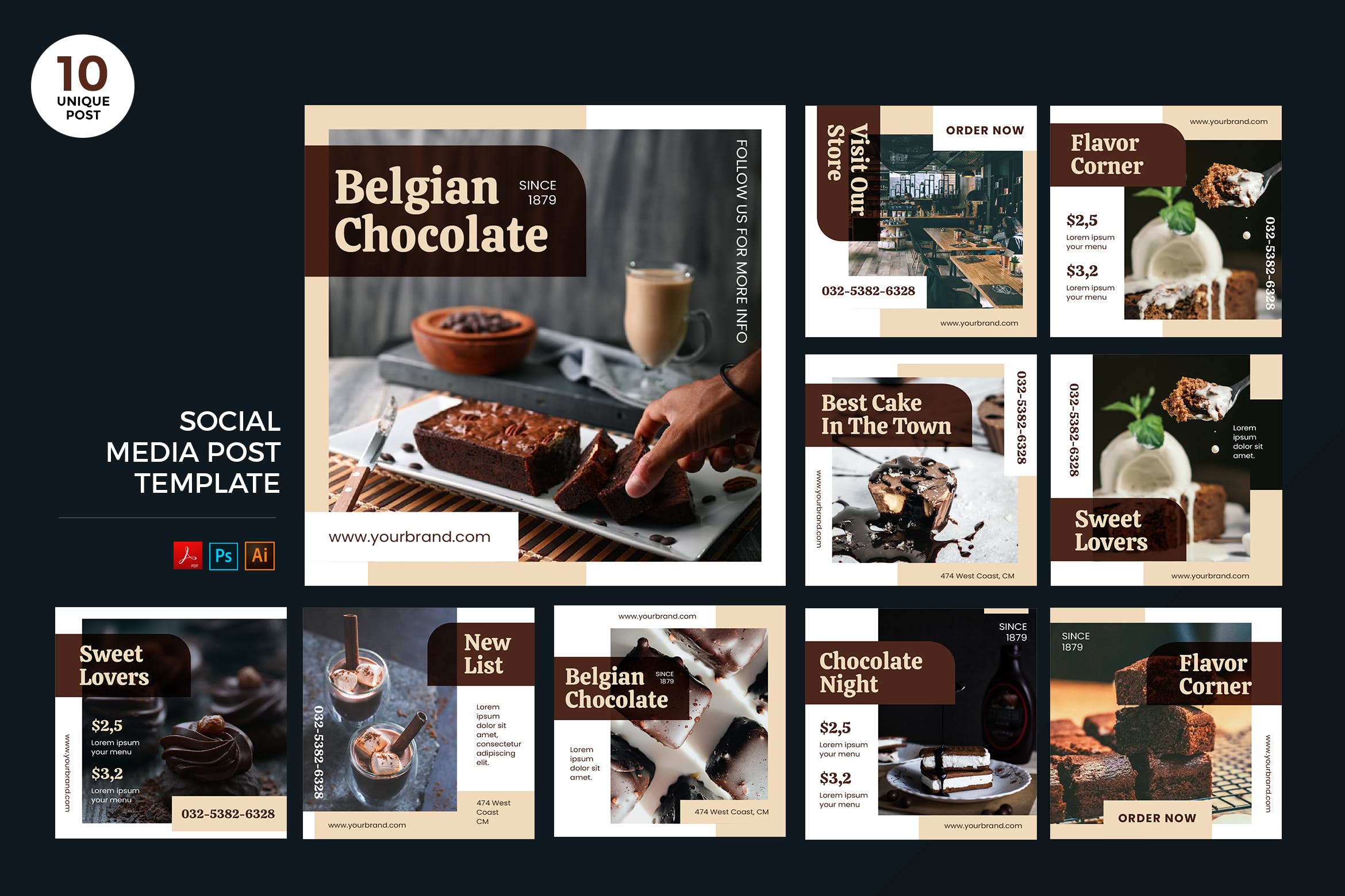 美味巧克力甜点主题社交媒体素材包 Delicious Chocolate Dessert Social Media Kit插图