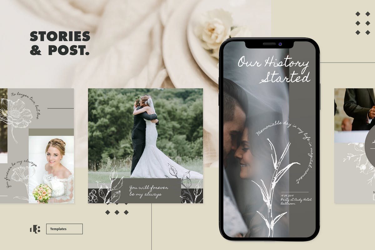 婚礼婚纱摄影Instagram社交贴图设计模板素材库精选v1 Instagram Template v1插图(5)