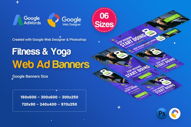 健身房＆健身网站Banner素材中国精选广告模板 Gym & Fitness Banners Ad D34 – Google Web Design插图(1)