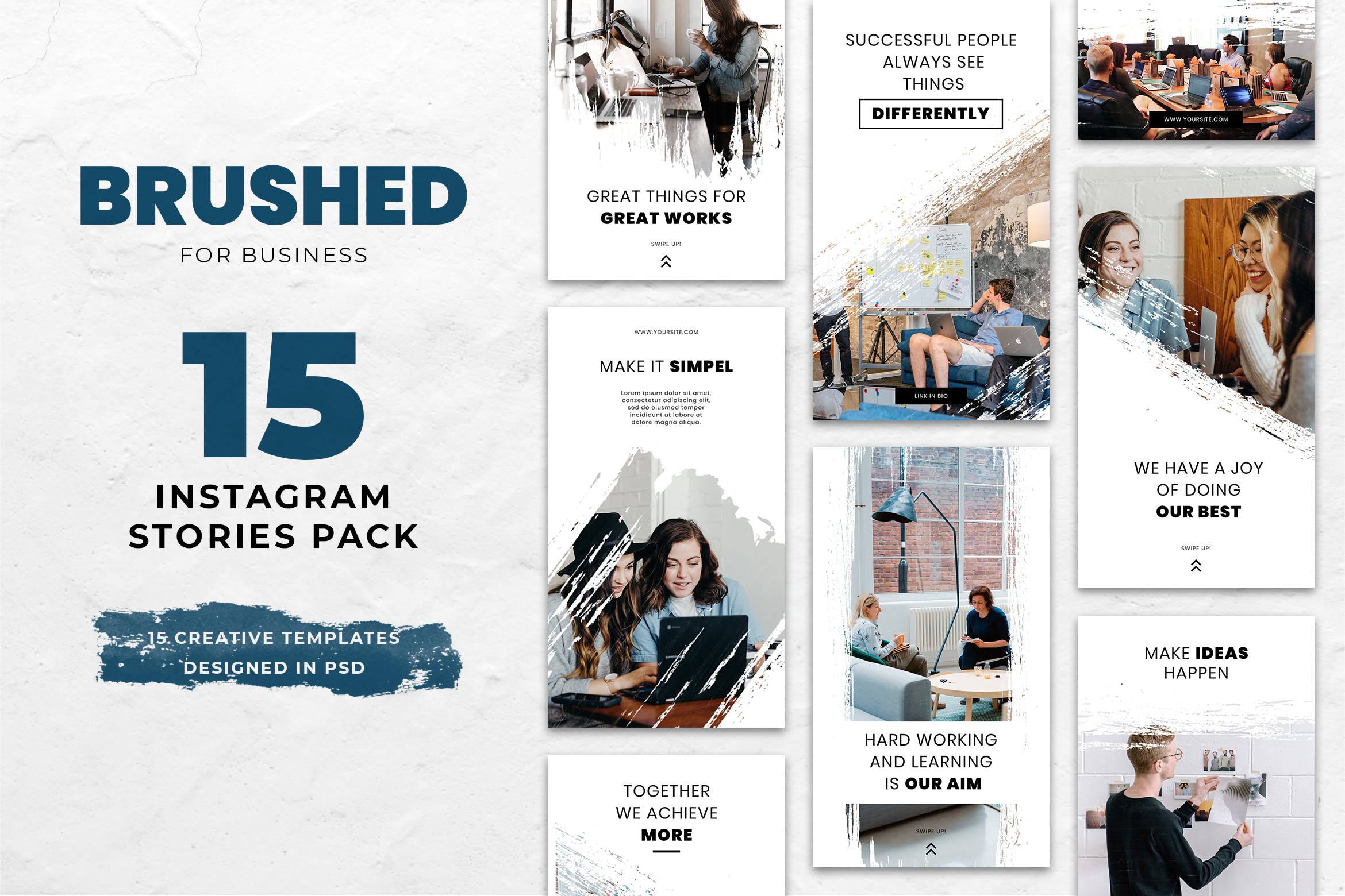 企业团队/工作室/小组Instagram社交宣传水彩风格设计素材 Business Brush Instagram Stories插图