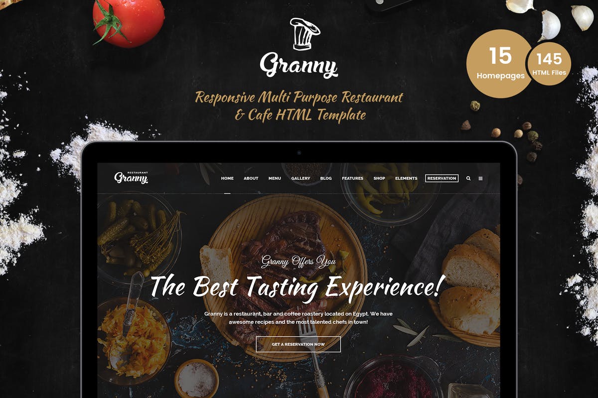 典雅餐厅和咖啡馆品牌网站HTML模板素材库精选 Granny – Elegant Restaurant & Cafe HTML Template插图