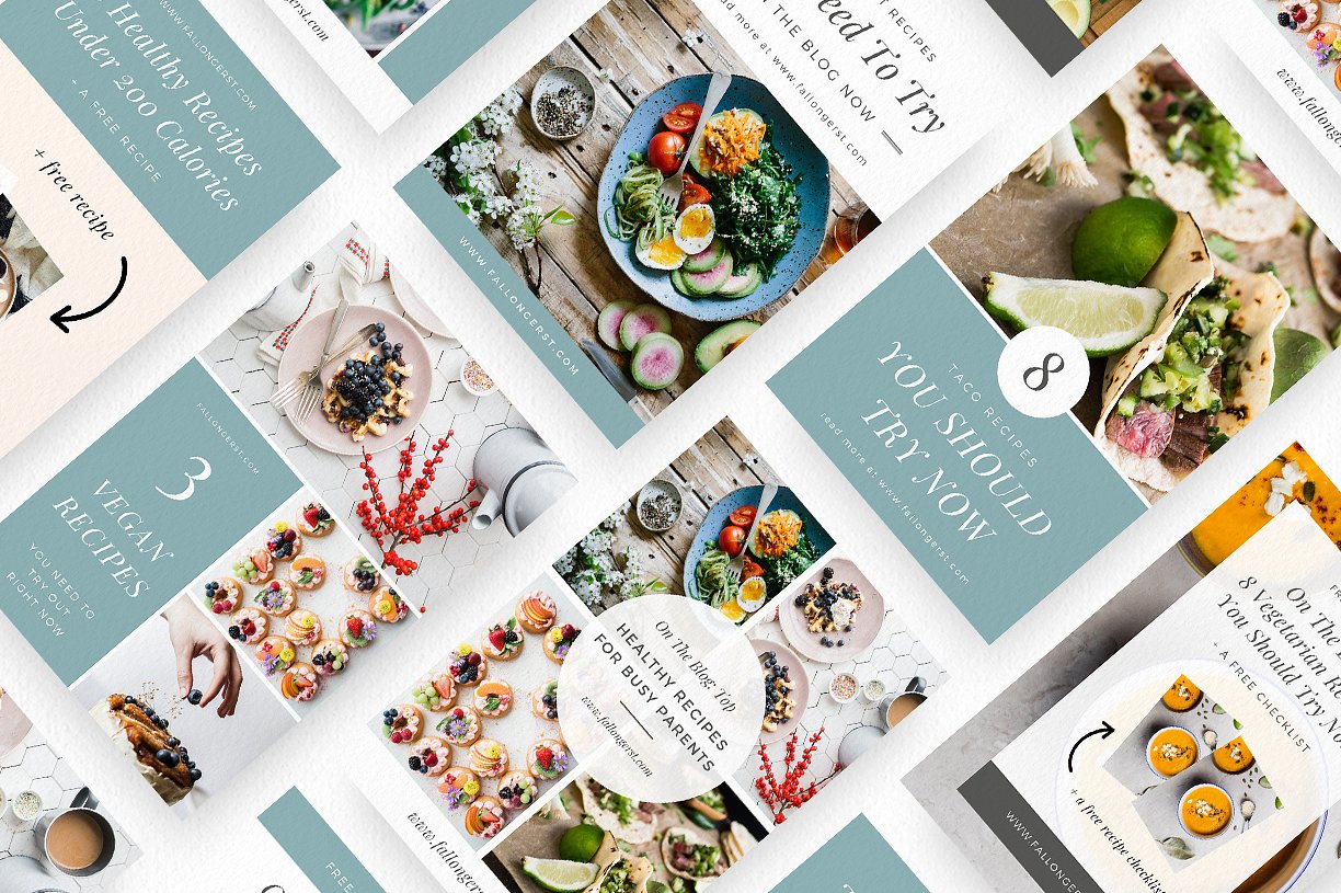时髦的食物博客Canva模板16图库精选下载 Food Blogger Pinterest Templates [jpg,pdf]插图(3)