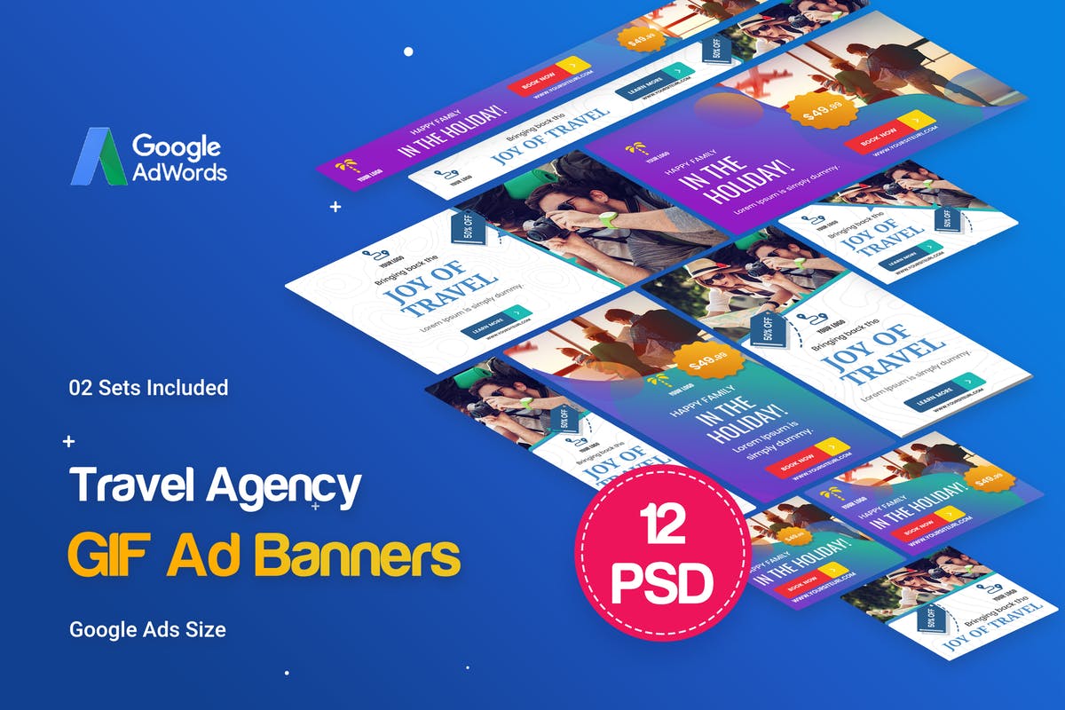 旅游旅行网站谷歌广告Banner设计GIF动画模板 Animated GIF Travel Agency Banners Ad插图
