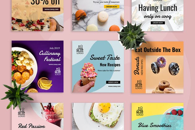 美食主题社交媒体促销16设计网精选广告模板合集 Cooq – Food Social Media Kit插图(3)