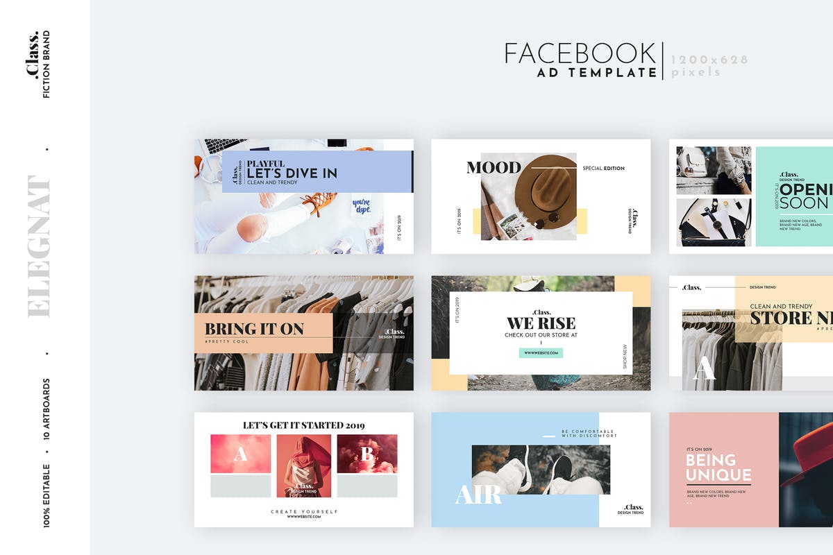 多彩时尚Facebook社交Banner16设计网精选广告模板 Pastel Fashion Facebook Ad Template插图
