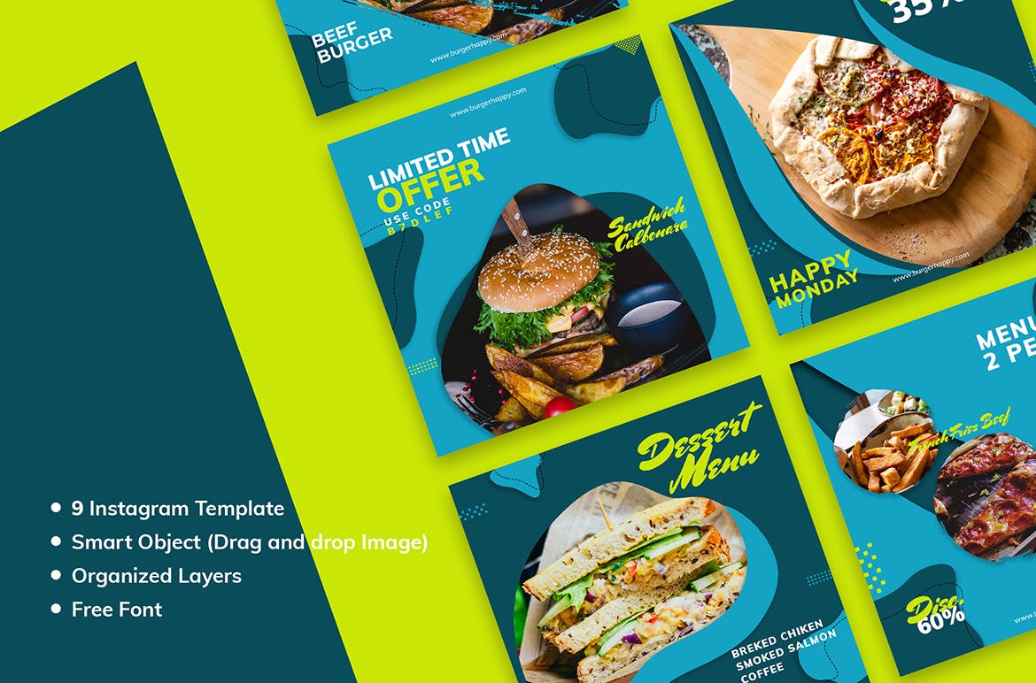 社交媒体新媒体美食主题素材库精选广告模板 Social Media Fastfood Kit插图(2)