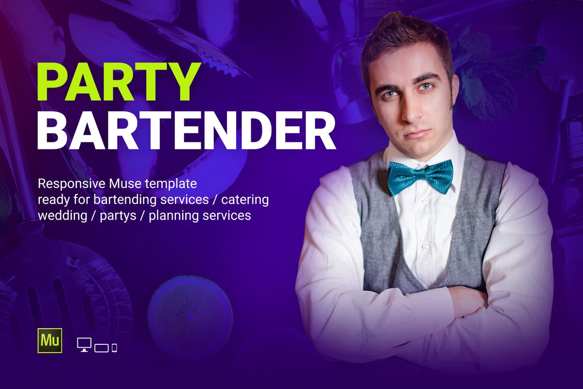 酒吧调酒师/调酒服务网站Muse模板非凡图库精选 Party Bartender – Bartending Services / Catering插图