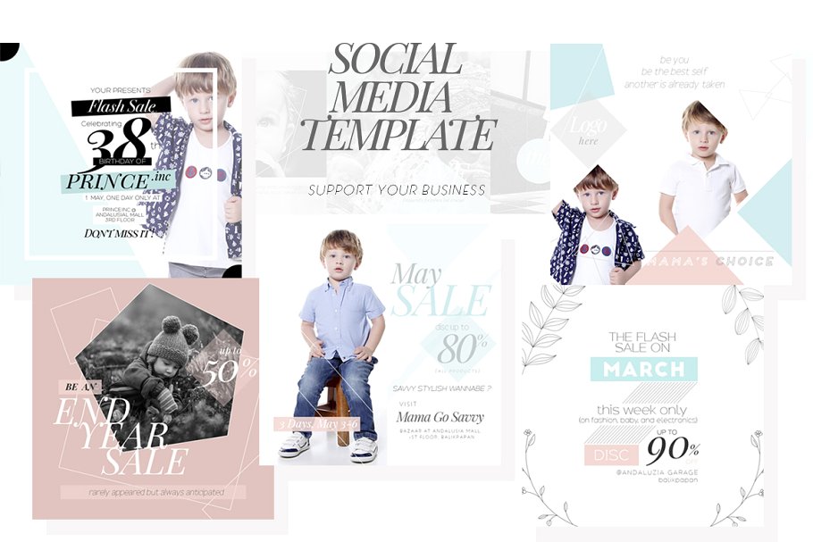 婴幼主题社交媒体贴图模板16设计网精选 Purposh, Social Media Template Promo插图(5)