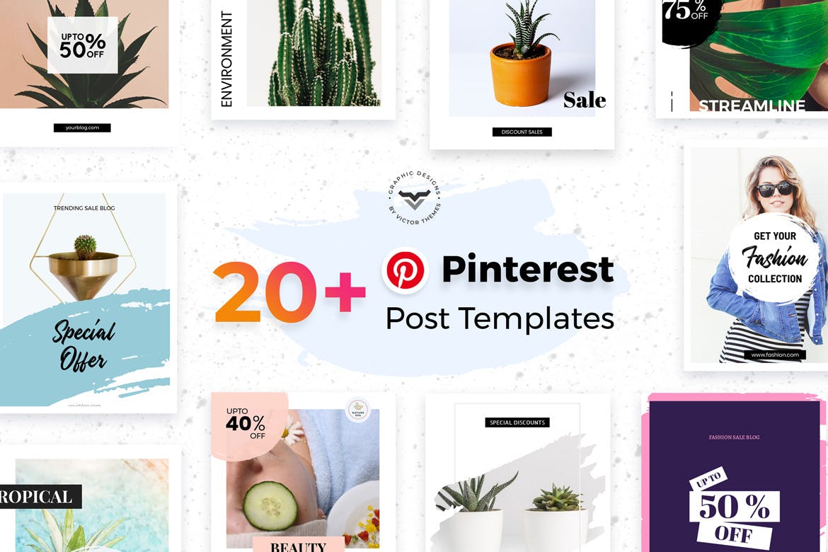 20+Pinterest社交文章简约时尚风格贴图设计模板16设计网精选 Pinterest Social Media Templates插图(1)