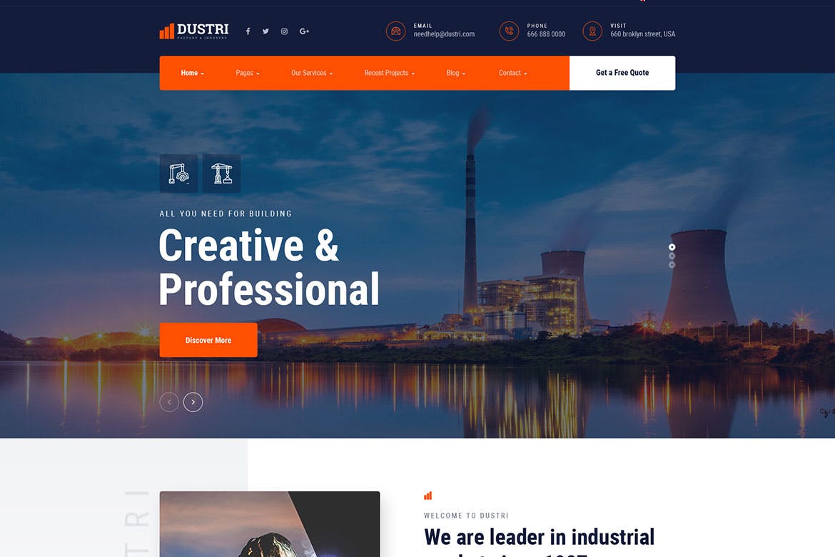 工厂/工业生产主题网站设计HTML模板16设计网精选 Dustri – Factory & Industrial HTML Template插图