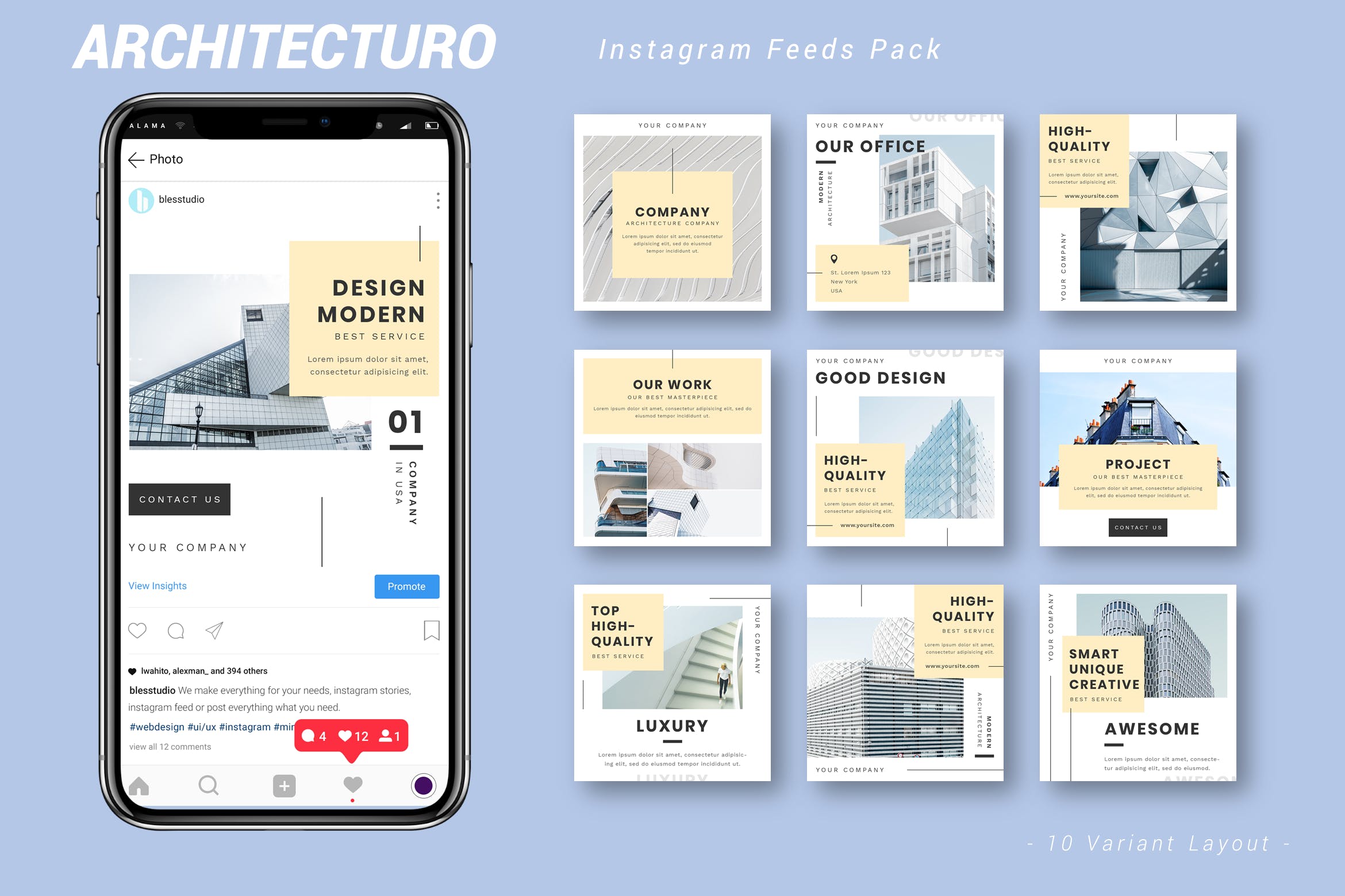 建筑设计品牌社交信息流推广设计素材包 Architecturo – Instagram Feeds Pack插图