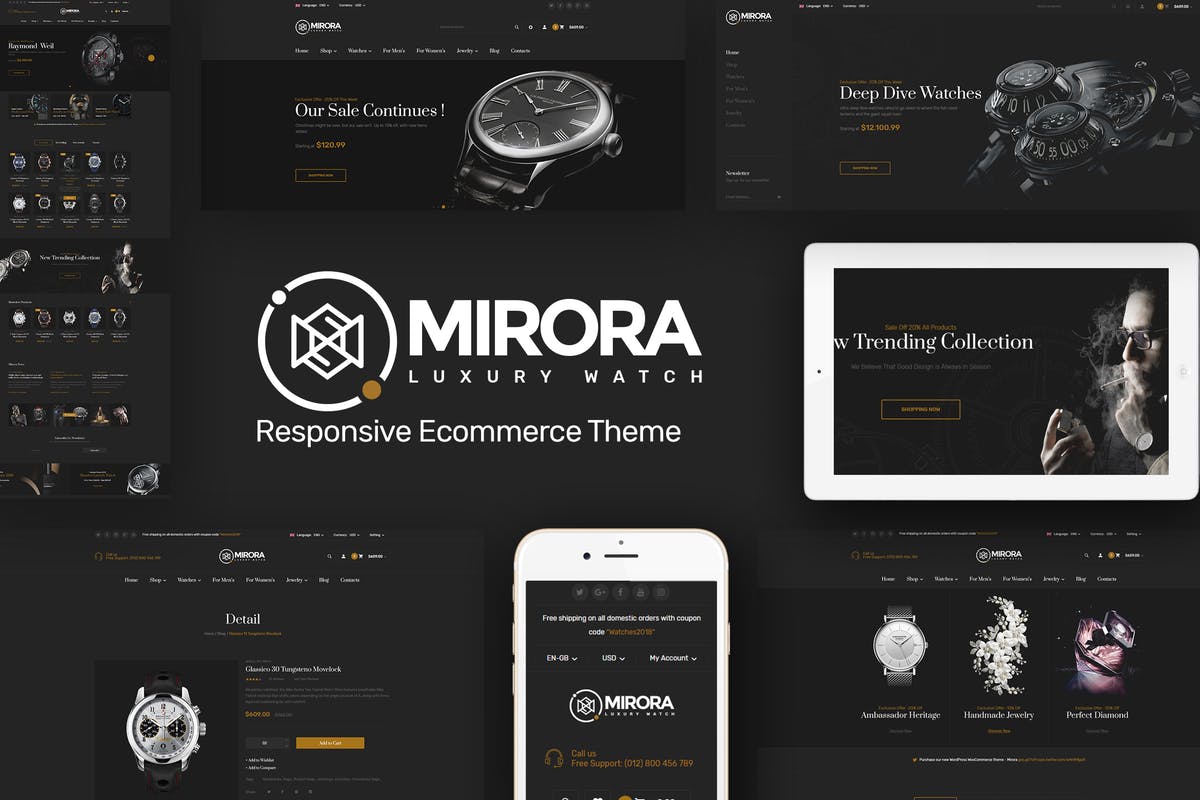 奢侈品电商网站Opencart主题 Mirora – Watch & Luxury Store Opencart Theme插图