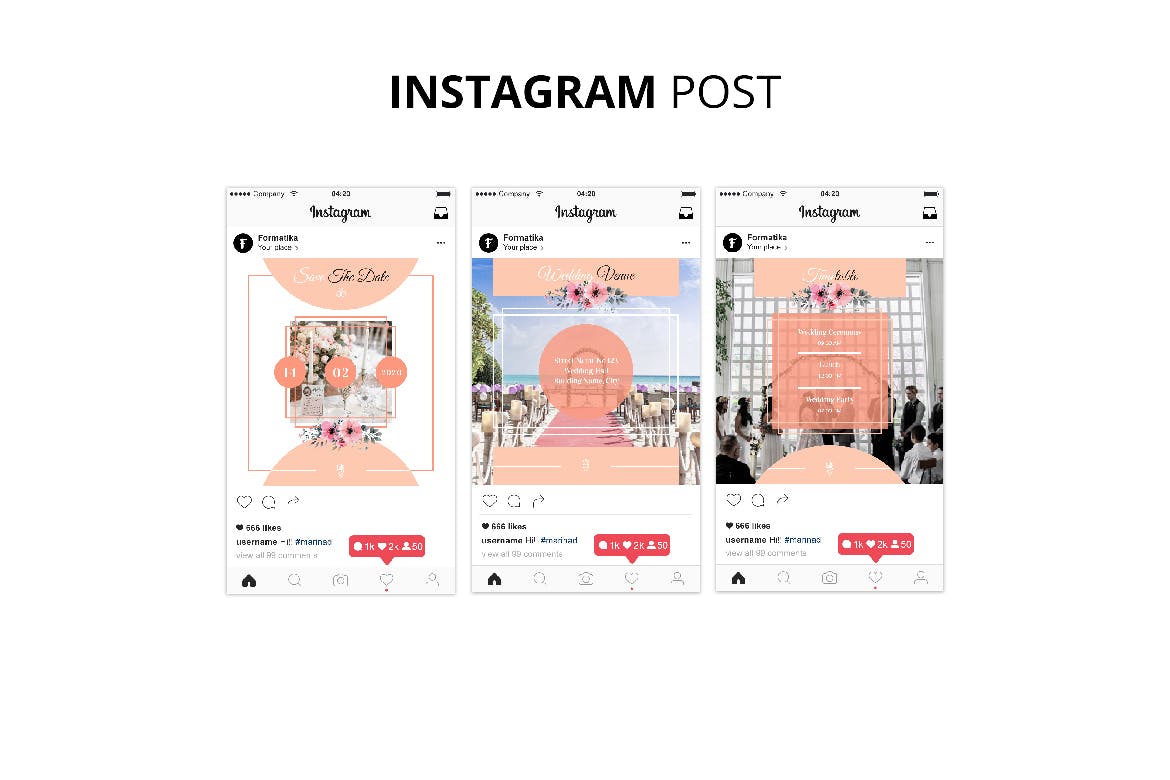 婚礼婚宴Instagram社交邀请函设计模板16图库精选 Wedding Instagram Kit Template插图(5)