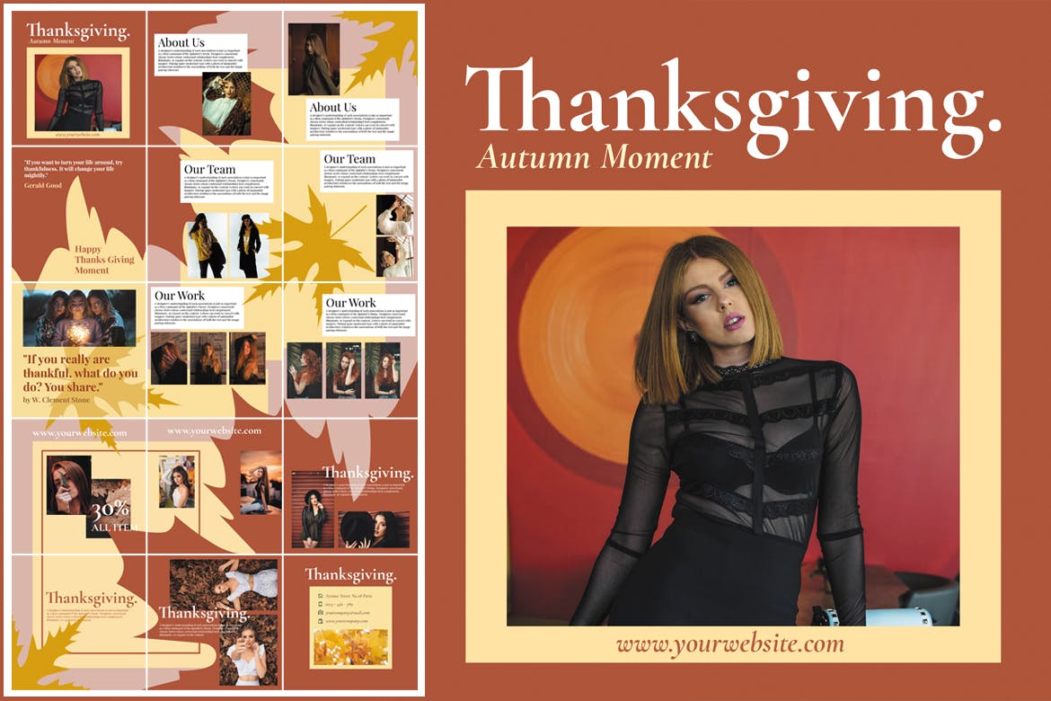 感恩节节日活动推广Instagram社交设计素材 Thanksgiving Autumn: Instagram Post Puzzle插图(1)