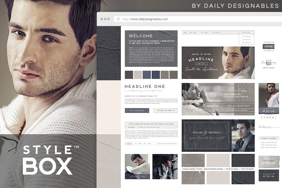 企业官网设计PSD模板素材库精选 StyleBox Blog Graphics/Website Kit 2插图