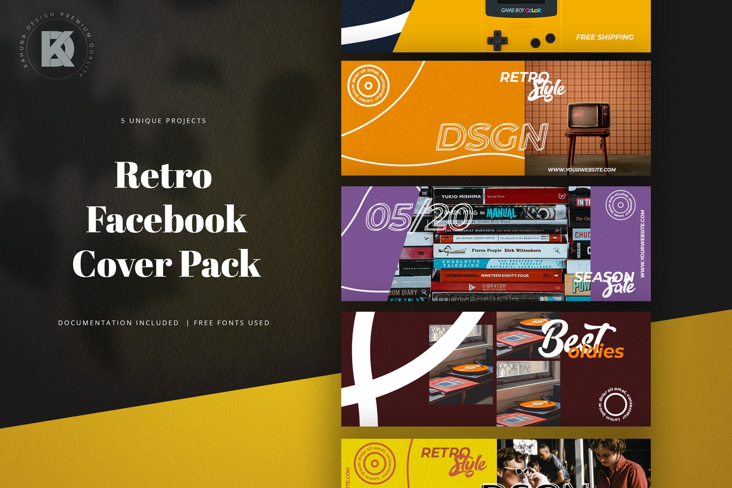 复古风格Facebook主页封面设计模板素材库精选 Retro Facebook Cover Pack插图