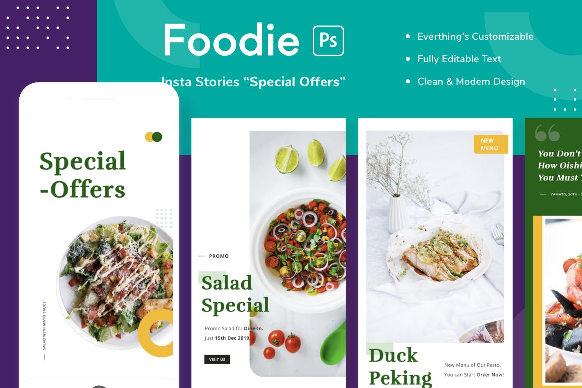 美食品牌促销广告Instagram社交设计素材 Foodie  Stories – Special Offers插图(1)