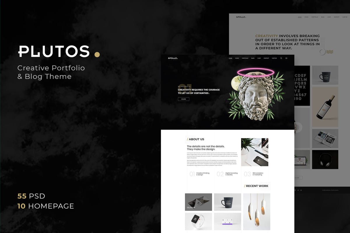 创意设计产品展览博客网站模板非凡图库精选 Plutos – Creative Portfolio & Blog Template插图