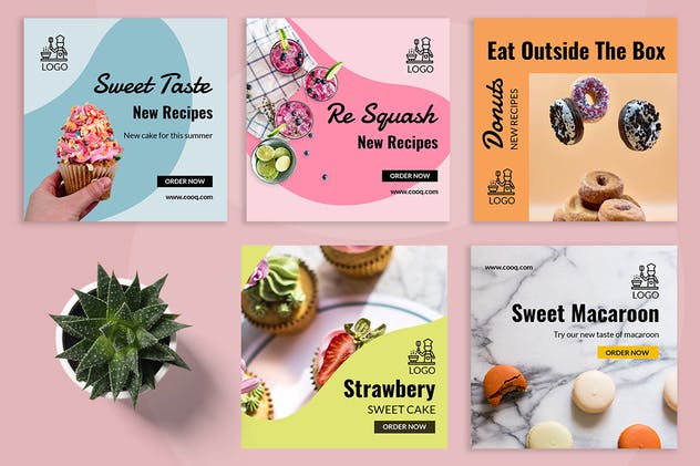 美食主题社交媒体促销广告设计模板16设计网精选合集 Cooq – Food Social Media Kit插图(1)