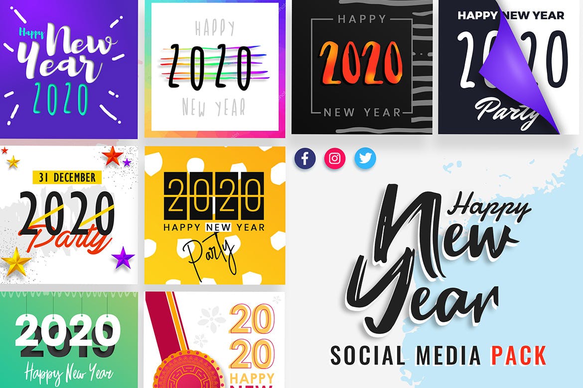 2020新年主题社交媒体贴图设计模板素材中国精选 New Year Social Media Post Templates插图(1)