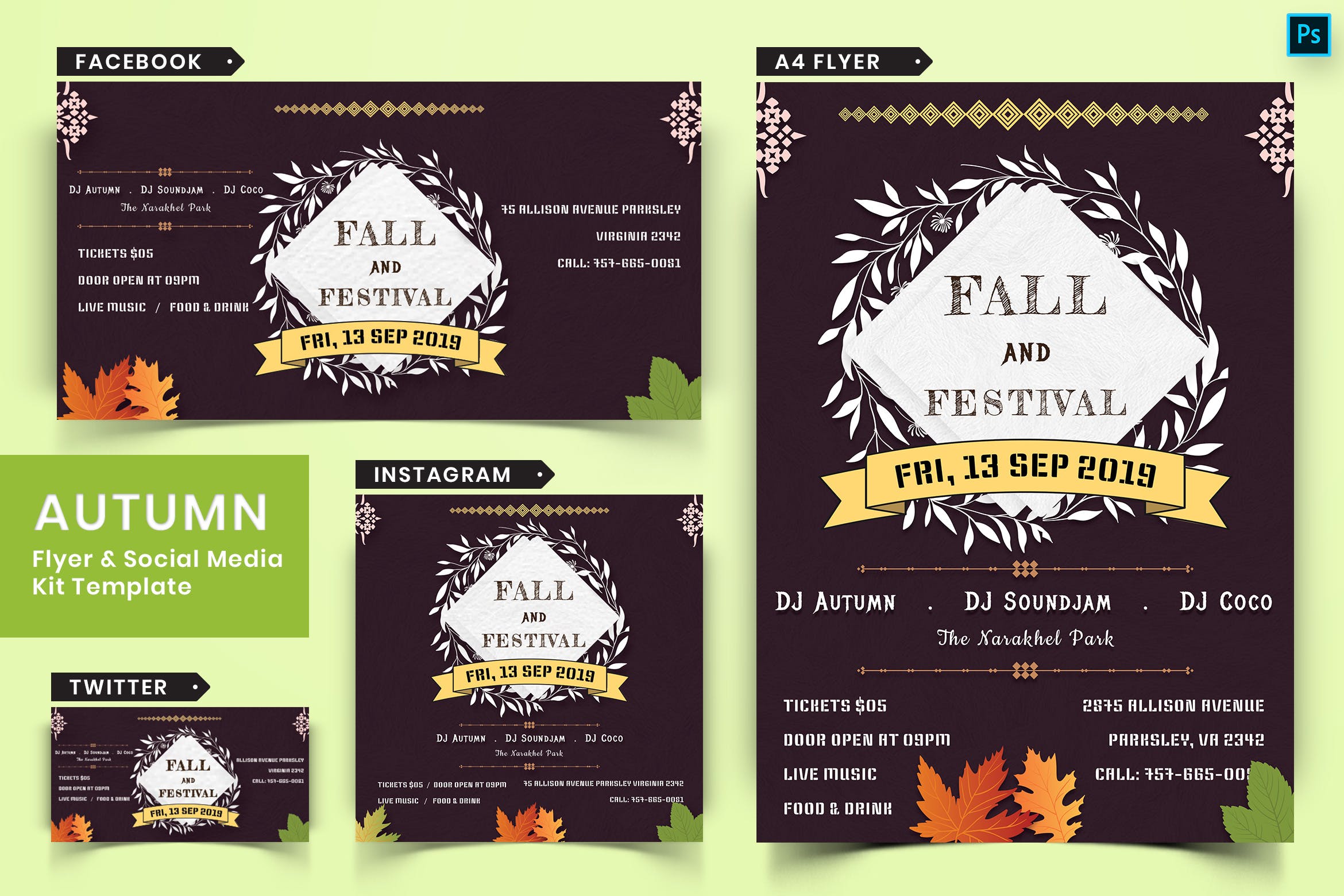 秋季节日主题传单设计和社交媒体设计素材包03 Autumn Festival Flyer & Social Media Pack-03插图