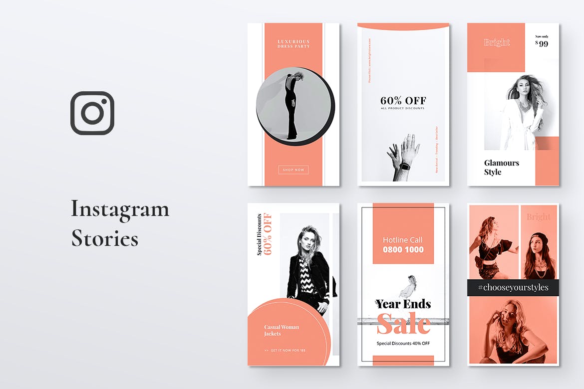 明亮粉色时尚品牌故事Instagram社交素材包 BRIGHT Fashion Instagram Stories插图(2)