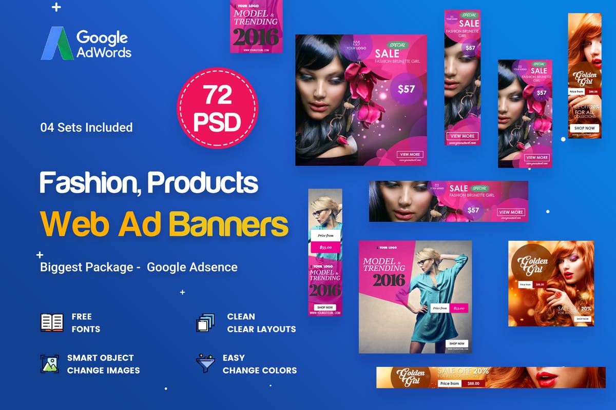 72个时尚行业主题Banner电商16设计网精选广告模板 Fashion Banner Ad – 72 PSD [04 Sets]插图
